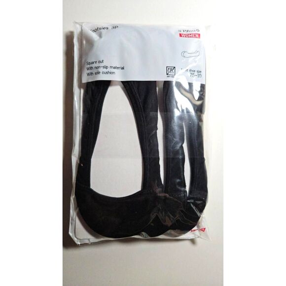 Uniqlo Padded Footsies 3 Pack Black No Show Size 7.5 - 10 - Picture 2 of 7